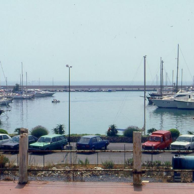 Aussicht auf einen belebten Hafen mit vielen festgemachten Booten und Yachten unter einem hellen Himmel.